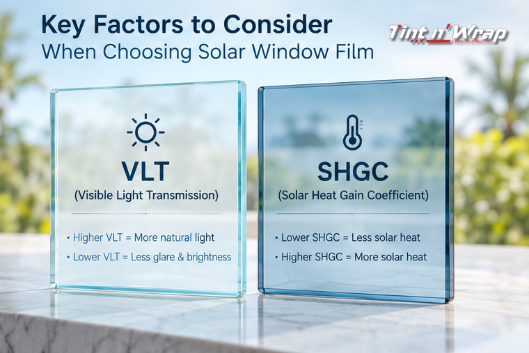 VLT and SHGC explained for residential solar window film selection